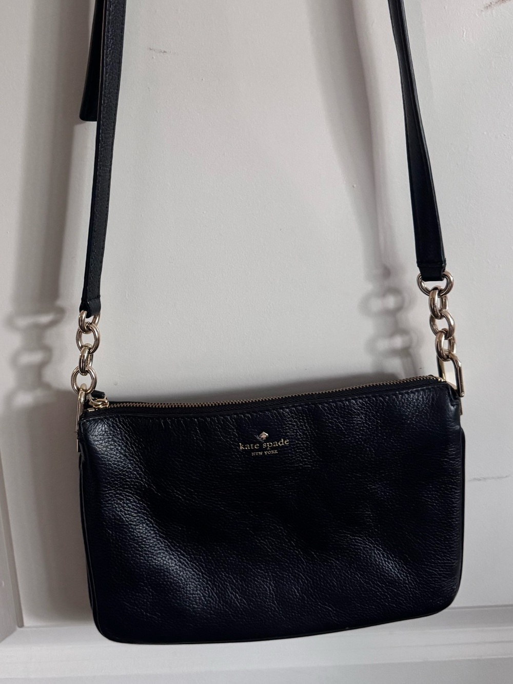 kate spade Black Pebble Leather Crossbody with Gold Hardware